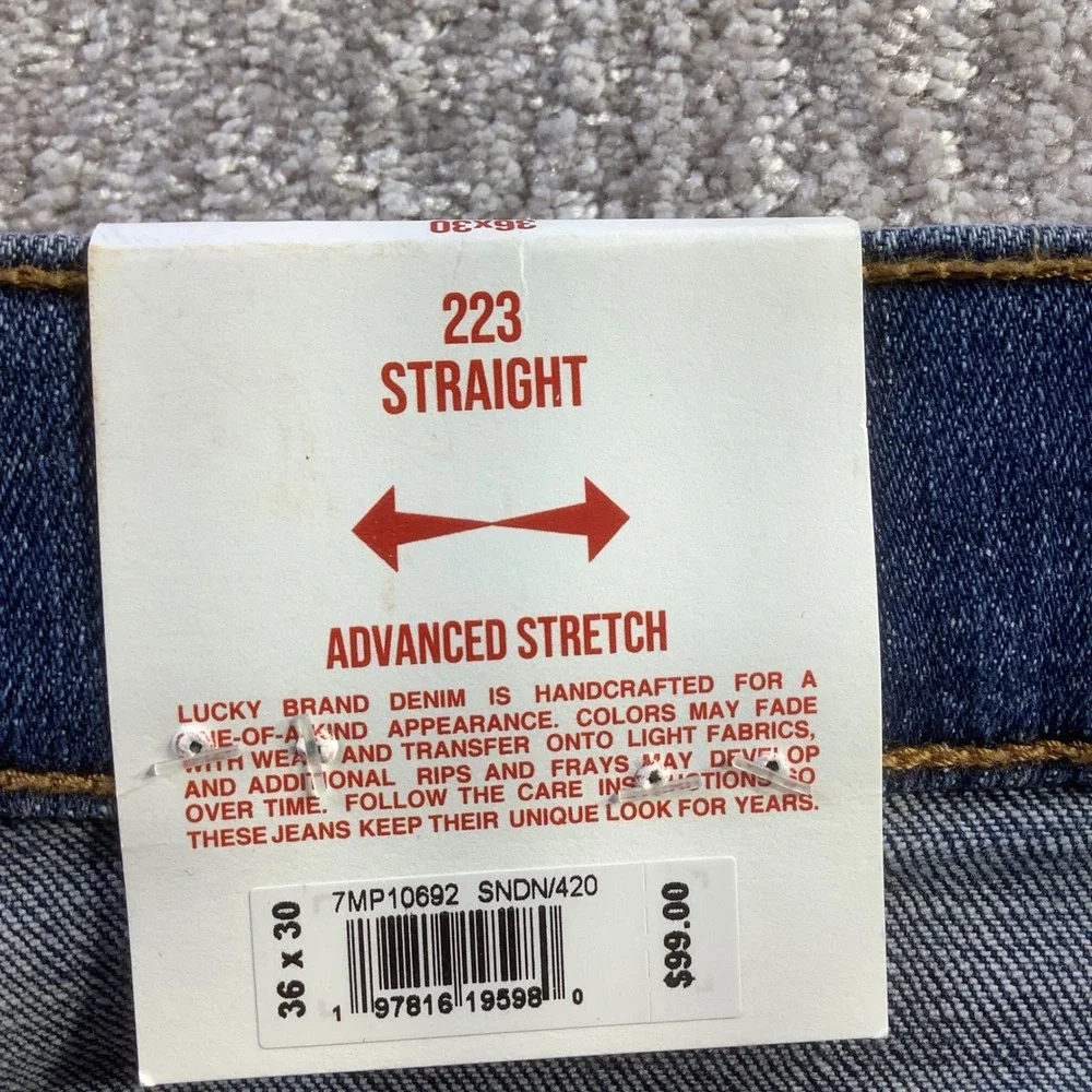 Lucky Brand 223 Straight Leg Mens Jeans Medium Wash Denim 36 x 30 NWT